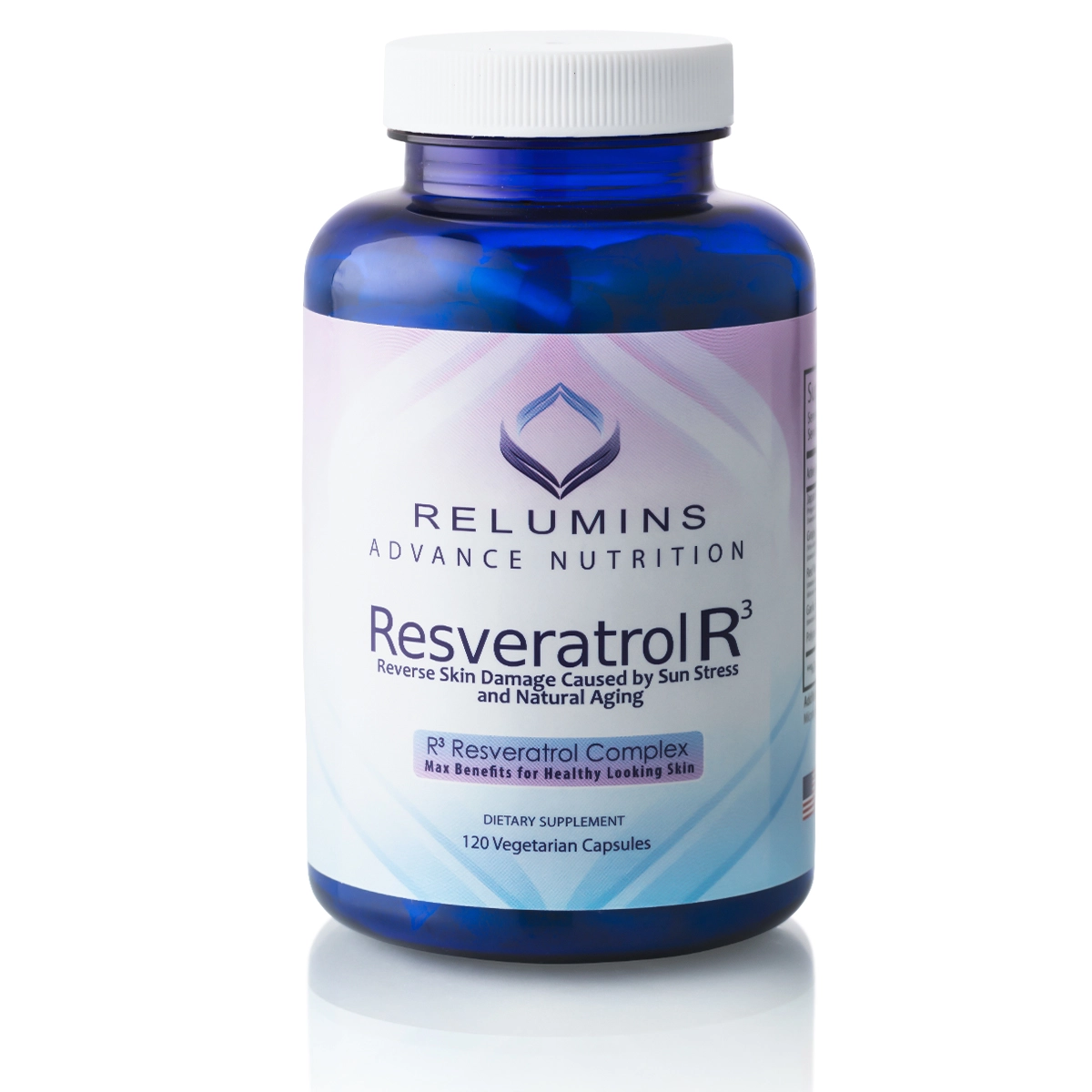 NEW!! Relumins Resveratrol R3, Reverse Skin Damage Caused by Sun Stress and Natural Aging- 120 Capsules