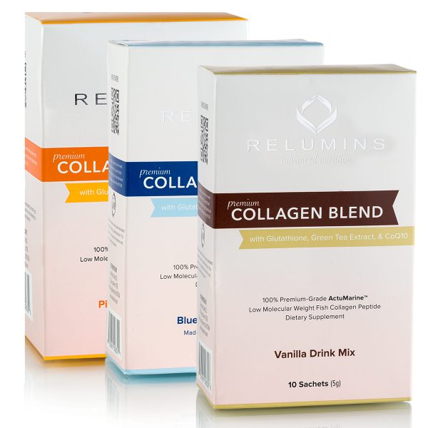 Relumins Premium Collagen Blend - 20 Sachets - 100% Premium-Grade ActuMarine Collagen with Glutathione, Green Tea Extract and CoQ10